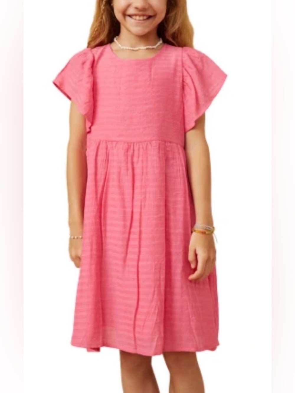 Hayden Pink Flutter-Sleeve Casual Texture Dress Size Small